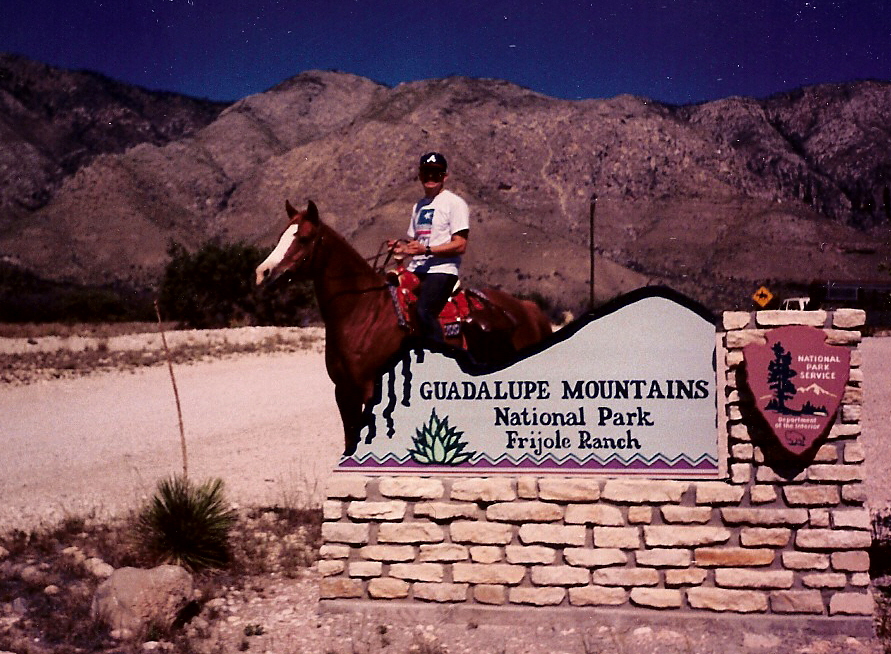 Erick in October, 1994, at Guadalupe Peak with his Anglo Arabian, Lady