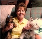 Anne Elizabeth Conard Vanderslice July 12, 2002, with her Yorkie and Sugar 