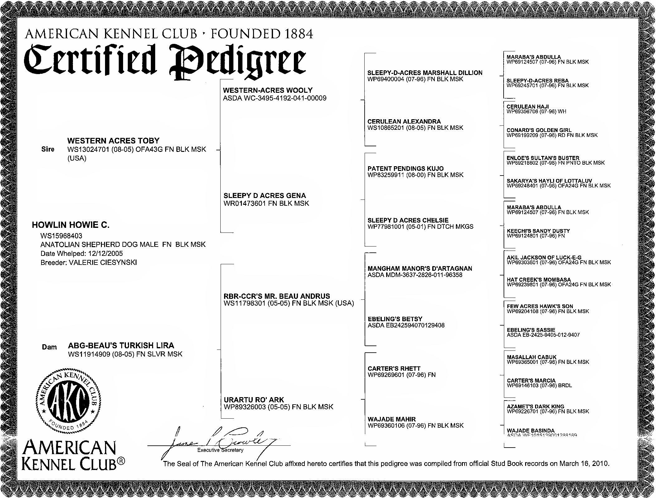 HOWLIN HOWIE C. PEDIGREE