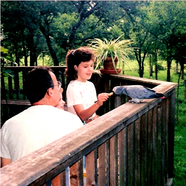 Image with a JavaScript tooltip ( Booba the Parrot in 1994 at Elgin with Erick Stephanie and Heather!!!)